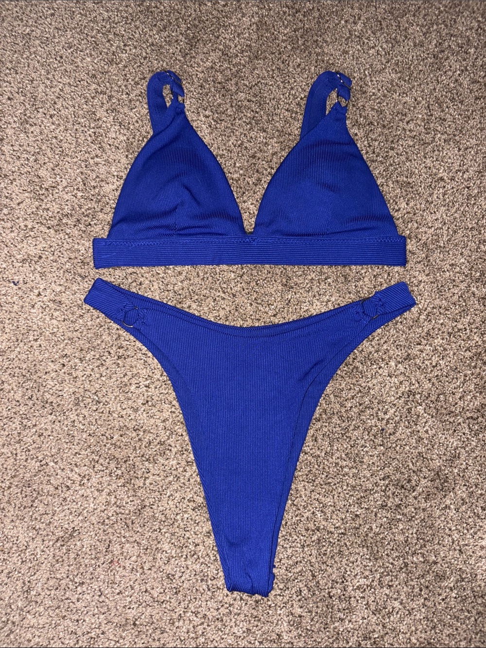 Amazon Royal Blue Ribbed Triangle Bikini Set- Never Worn